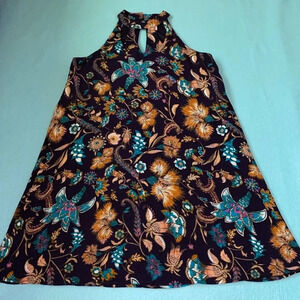 XHILARATION floral paisley gauzy cutout choker neckline halter midi dress size M